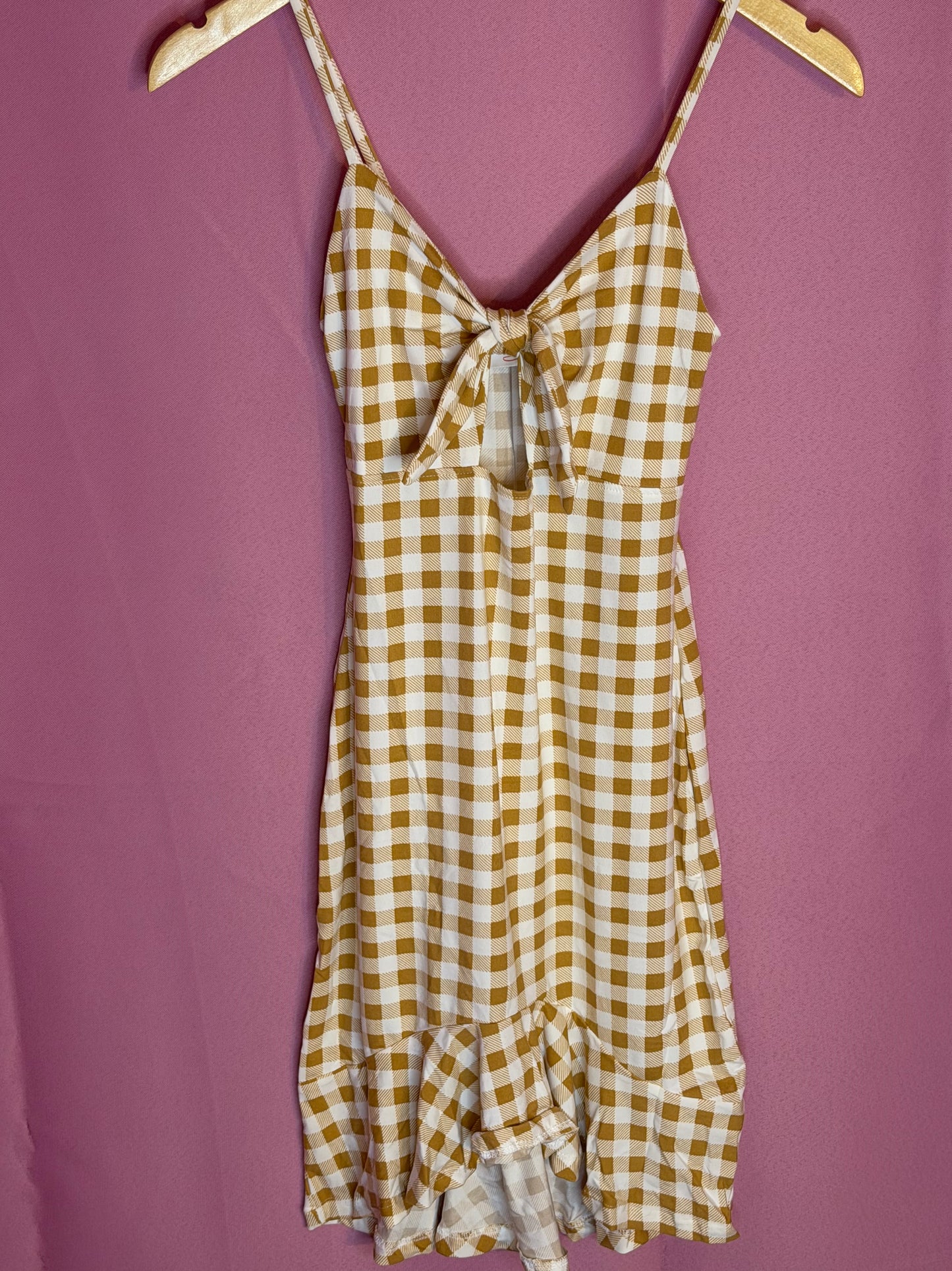 Gingham Ruffle Hem Peekaboo Cutout Dress