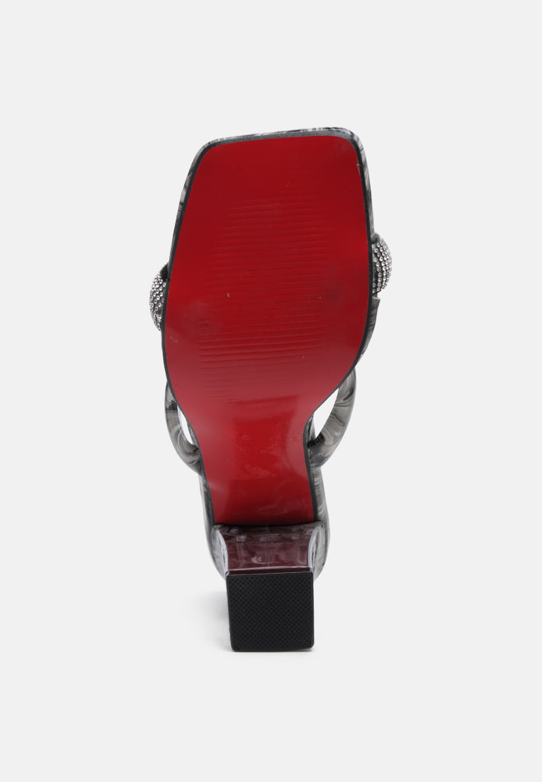 "M.I. Yayo" Marble Print Clear Block Heel Sandals