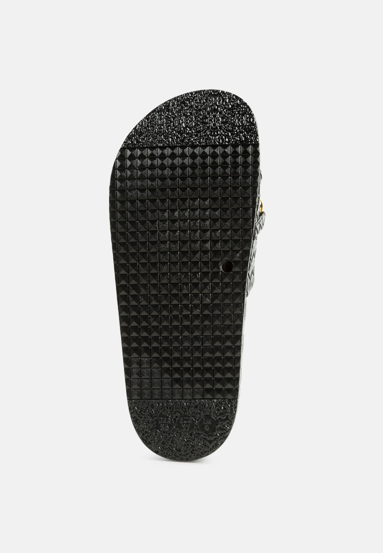 Miami Shot Bling Chain Strap Woven Slip On Flats