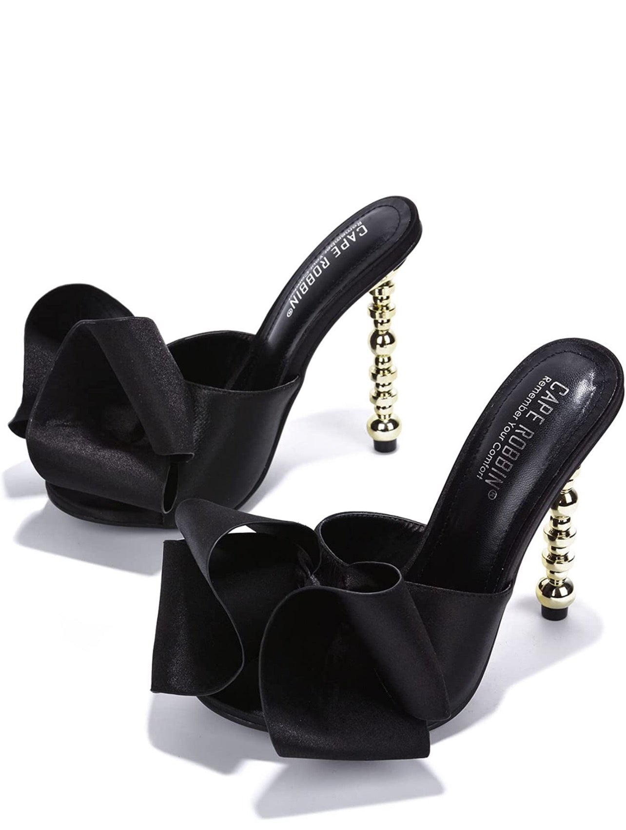 She Bougie Black and Gold "Slide-In" Heel Mule