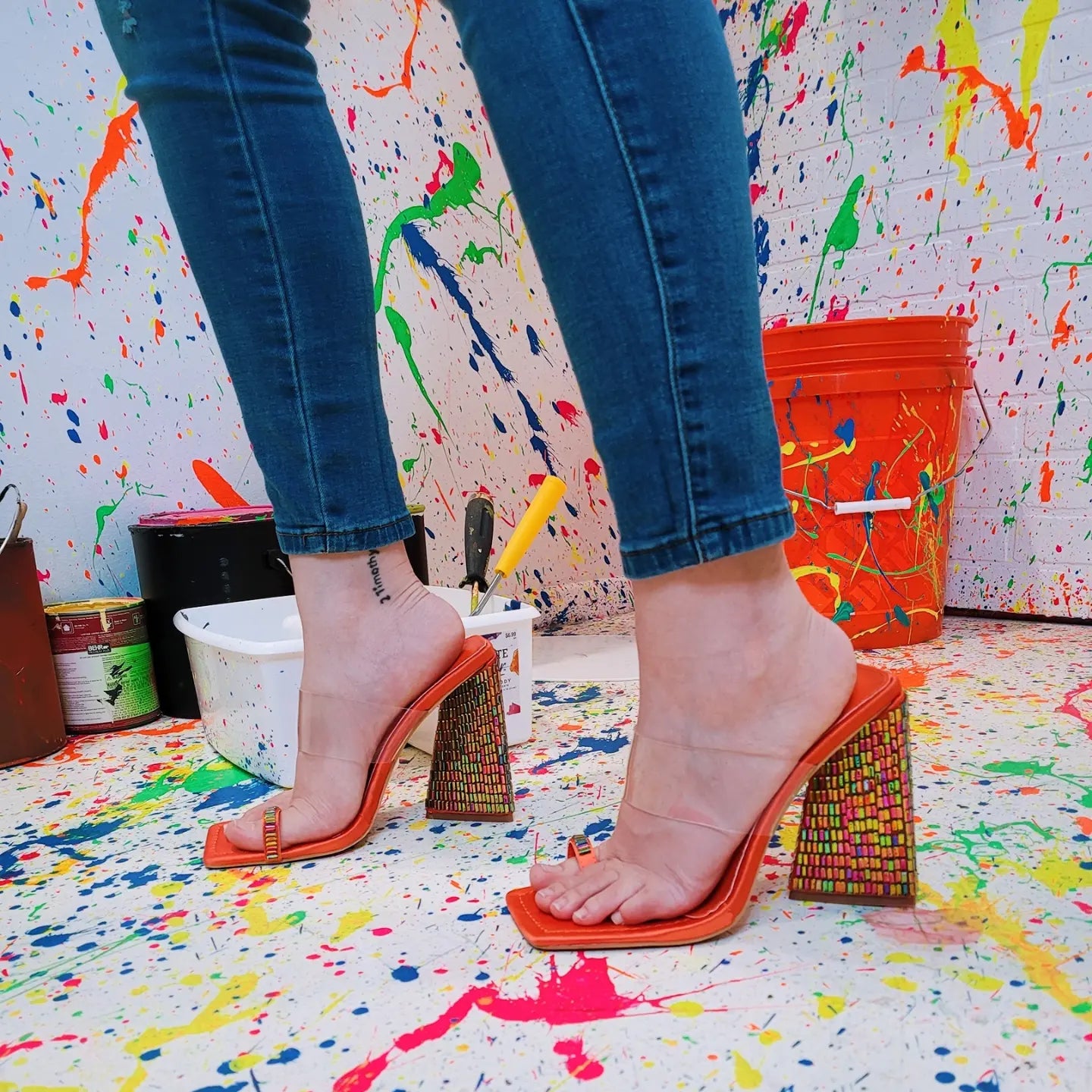 Crown Jeweled Mule Heels