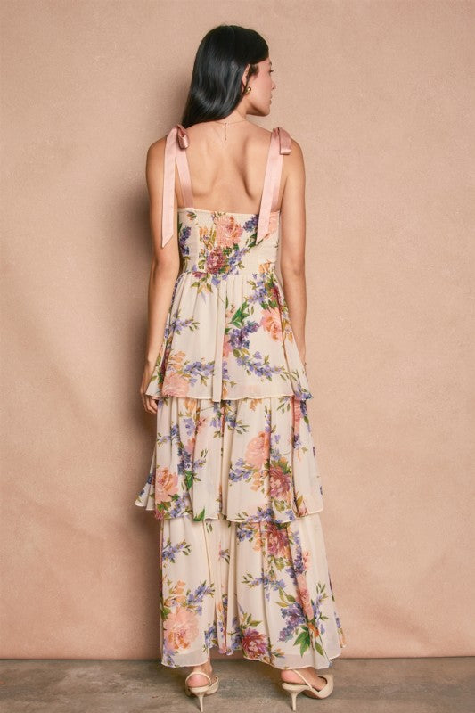 The King’s Daughter Tie Strap Floral Layered Maxi Dress