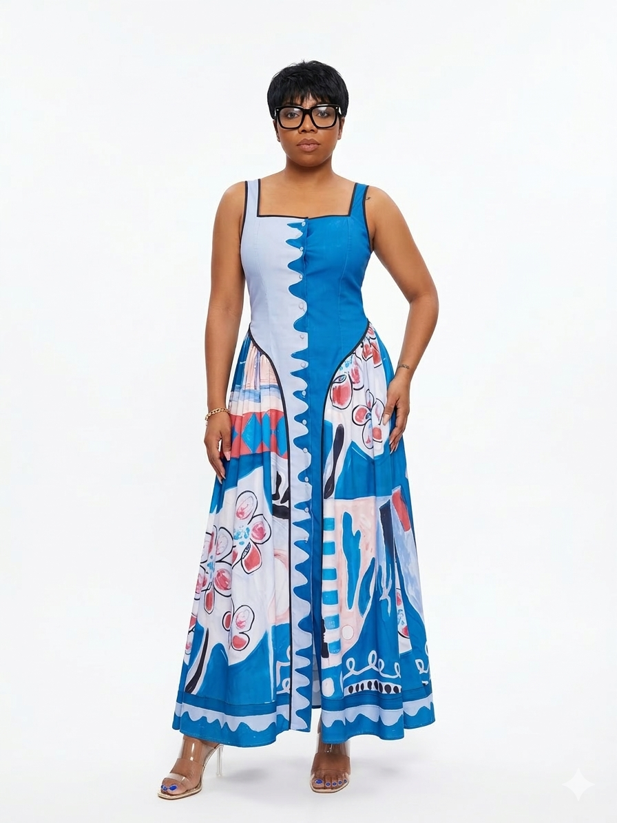 The Blues Button Up Strap Maxi