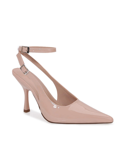 "She Means Business" Beige Slingback Ankle Strap Heel
