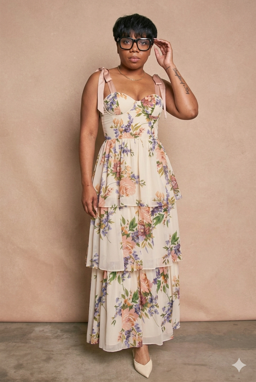 The King’s Daughter Tie Strap Floral Layered Maxi Dress