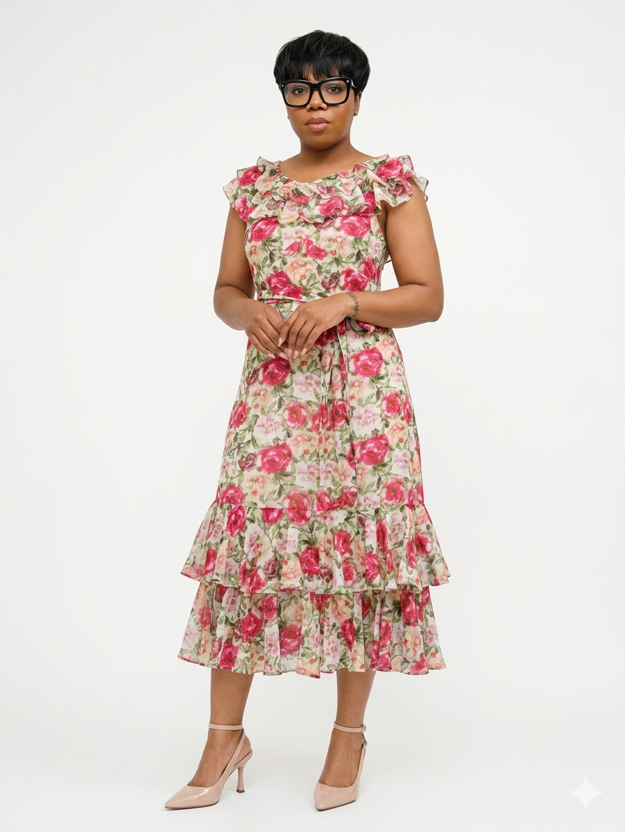 Dainty Rose Ruffle Dress