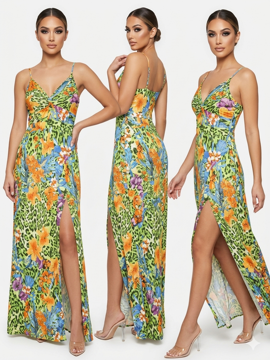 Tropics Extreme High Slit Maxi Dress
