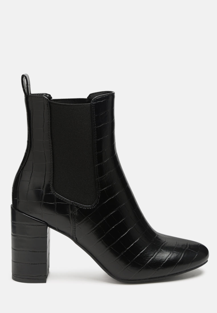 Croc Textured Block Heeled Chelsea Boots By RUW
