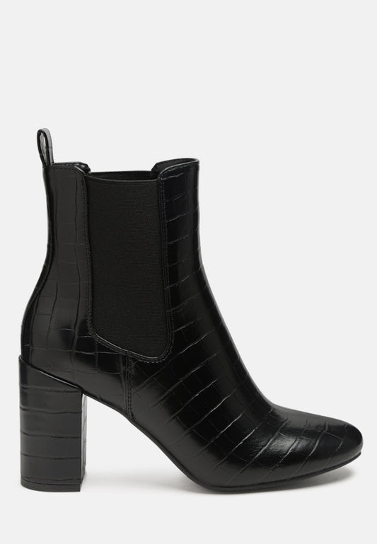 Croc Textured Block Heeled Chelsea Boots By RUW