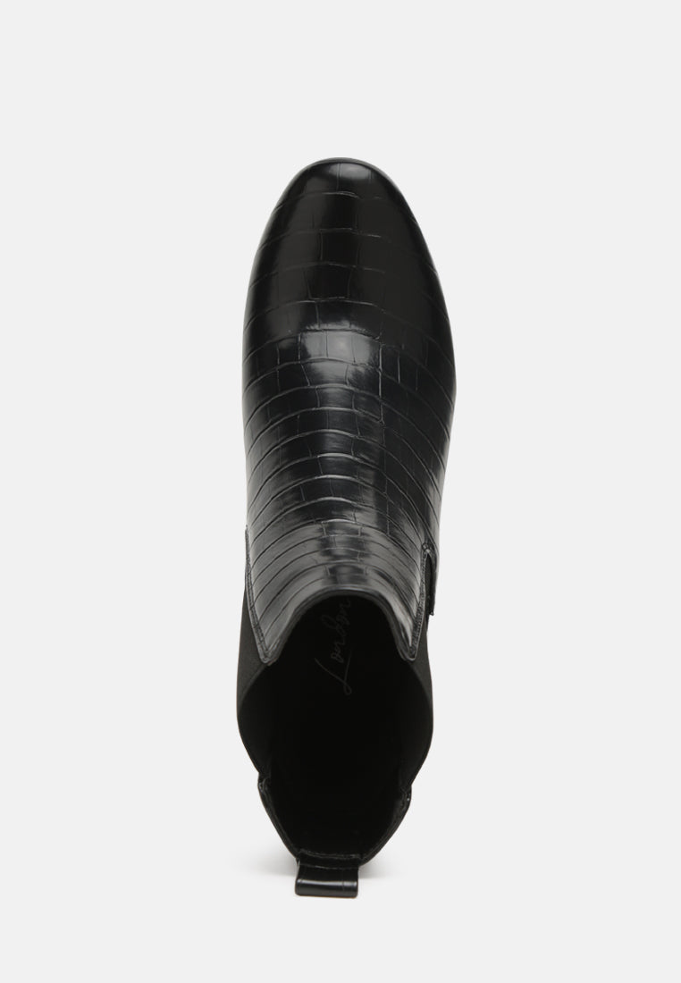 Croc Textured Block Heeled Chelsea Boots By RUW