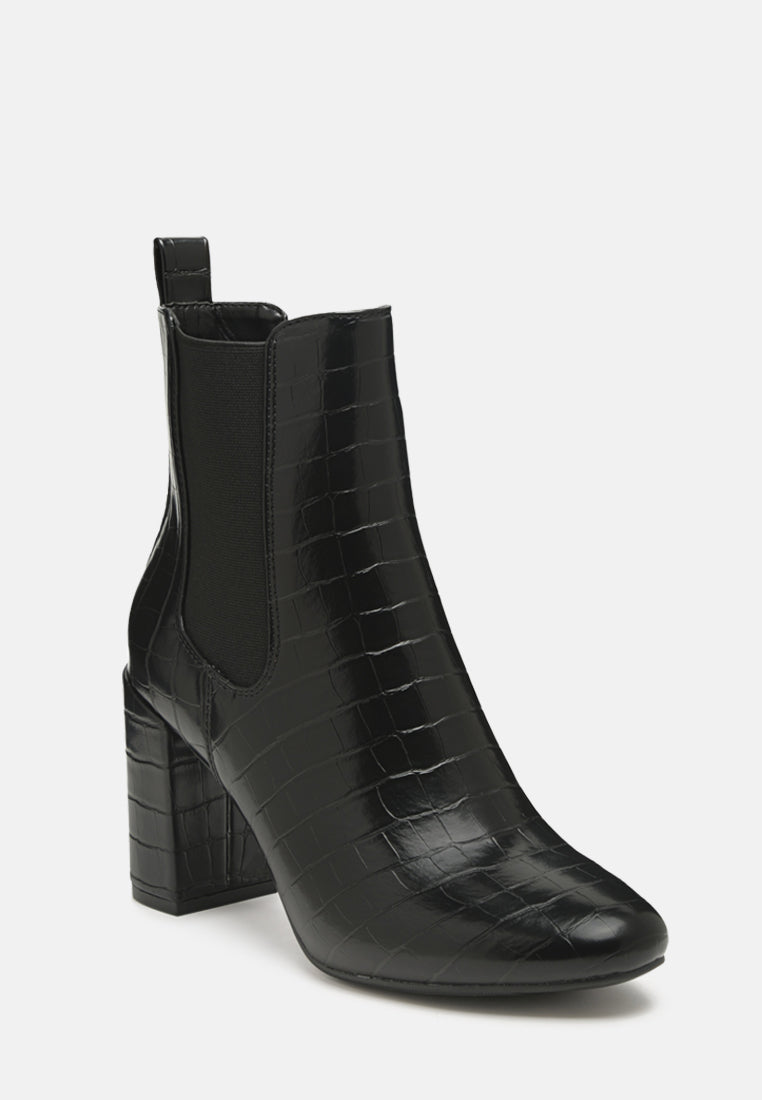 Croc Textured Block Heeled Chelsea Boots By RUW