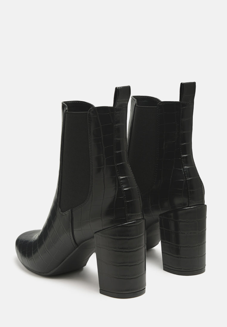 Croc Textured Block Heeled Chelsea Boots By RUW