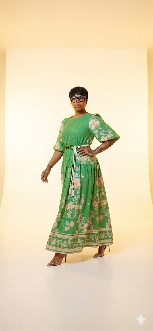 “Where We Going?” Green Floral Maxi Dress