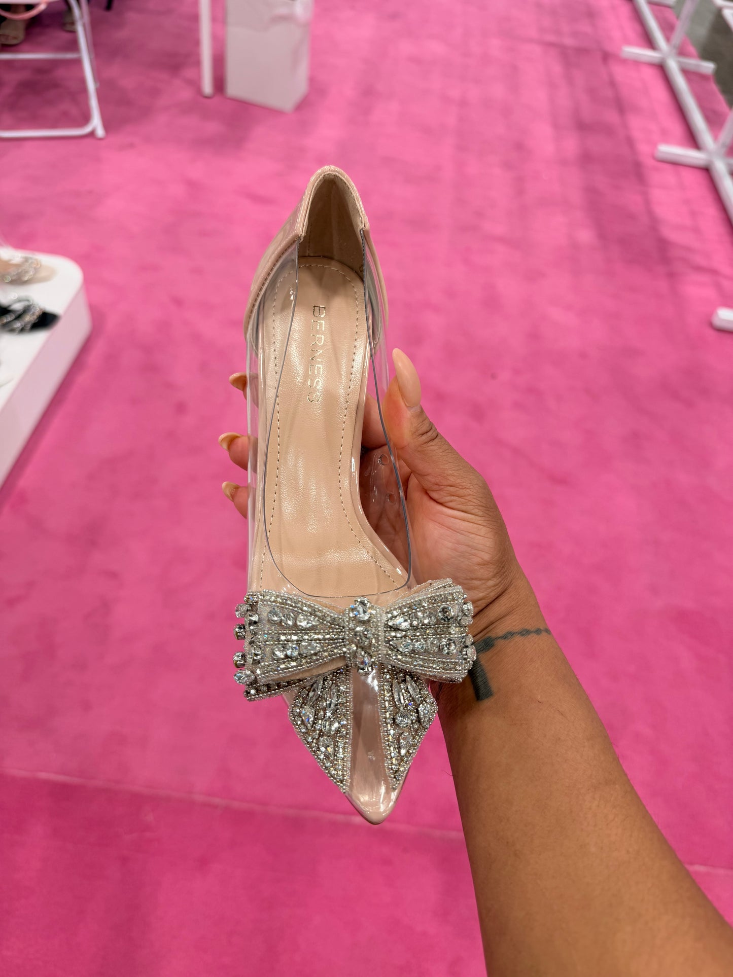 Tiffanie Sparkle Bow Clear Pump