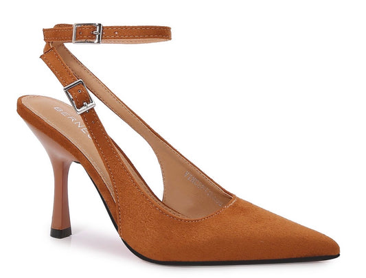 "Brown Sugar Suede" Slingback Ankle Strap Heel