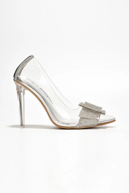 Cinderella Shimmer Buckle Clear Heels