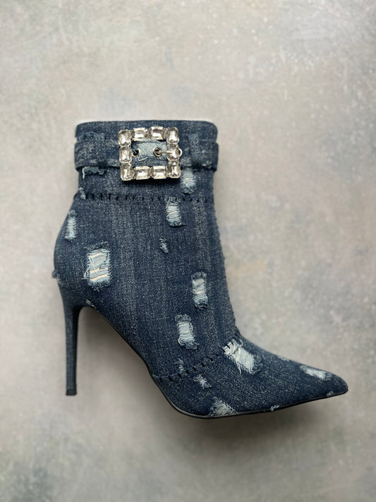 DANGER Dark Distressed Denim Bootie