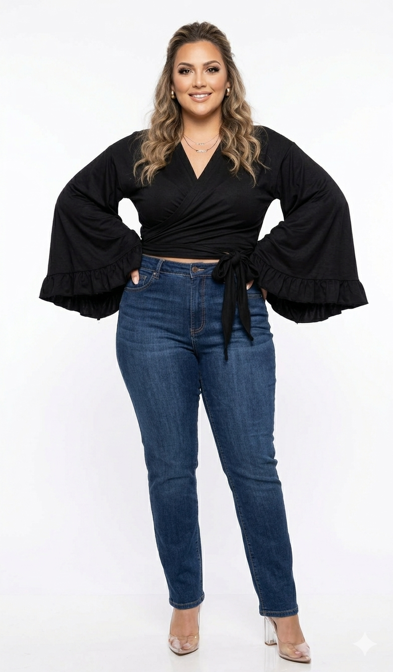 Flared Ruffle Tie Blouse