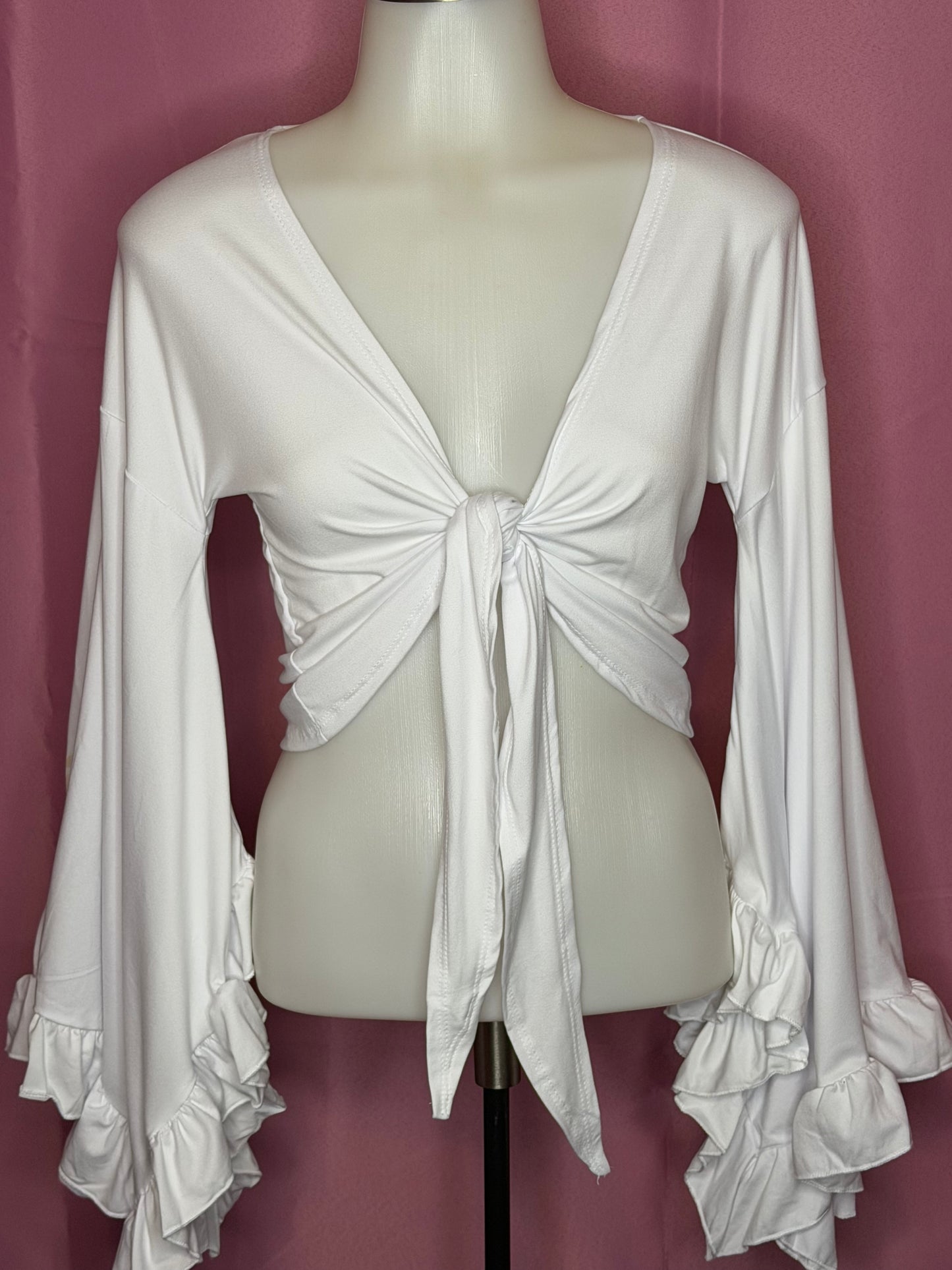 Flared Ruffle Tie Blouse