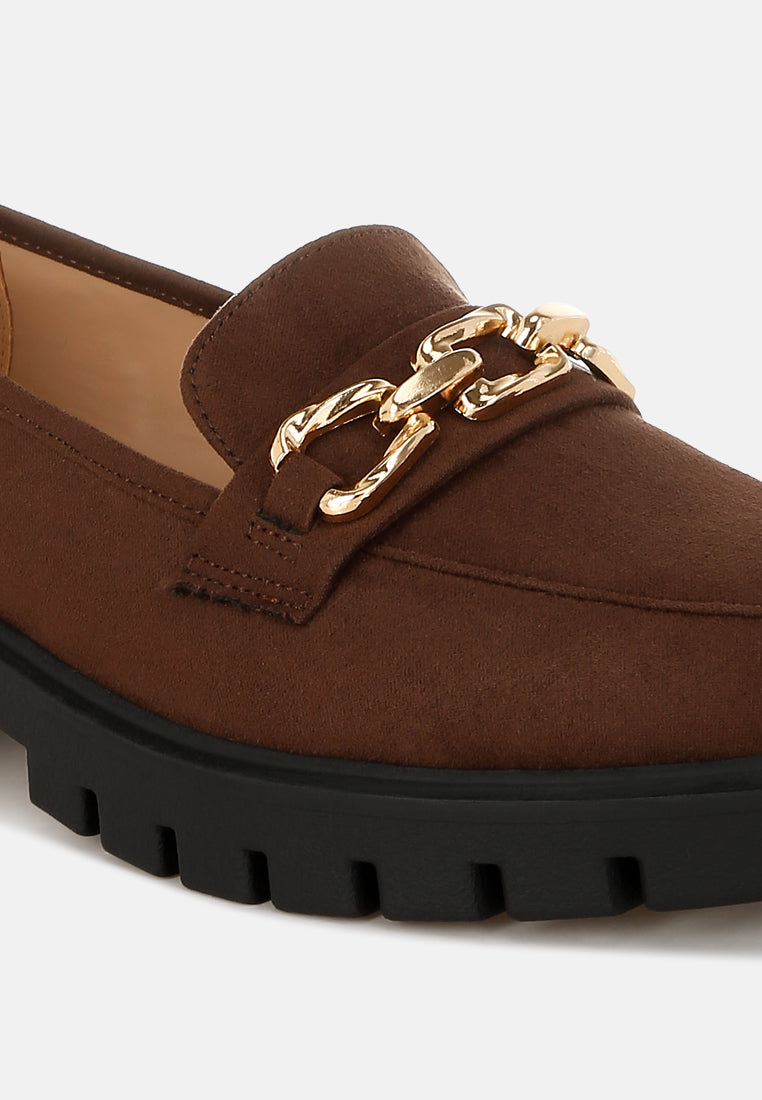 Jacop Micro Suede Metal Chain Link Loafers