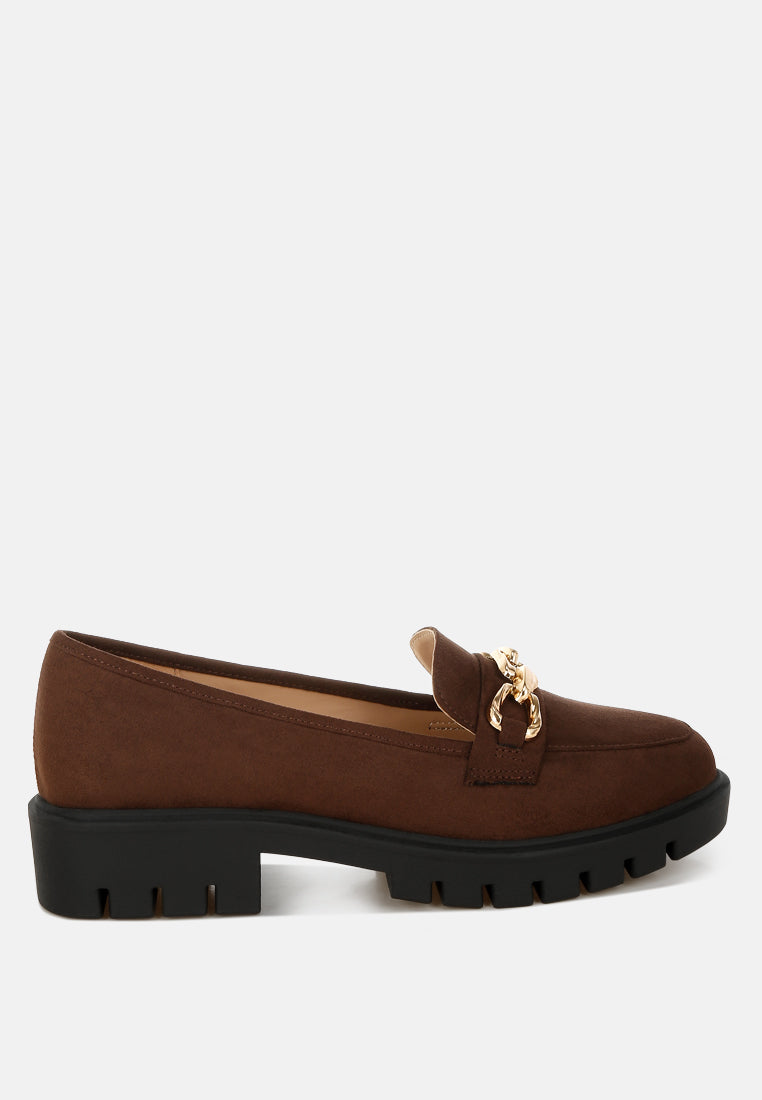 Jacop Micro Suede Metal Chain Link Loafers