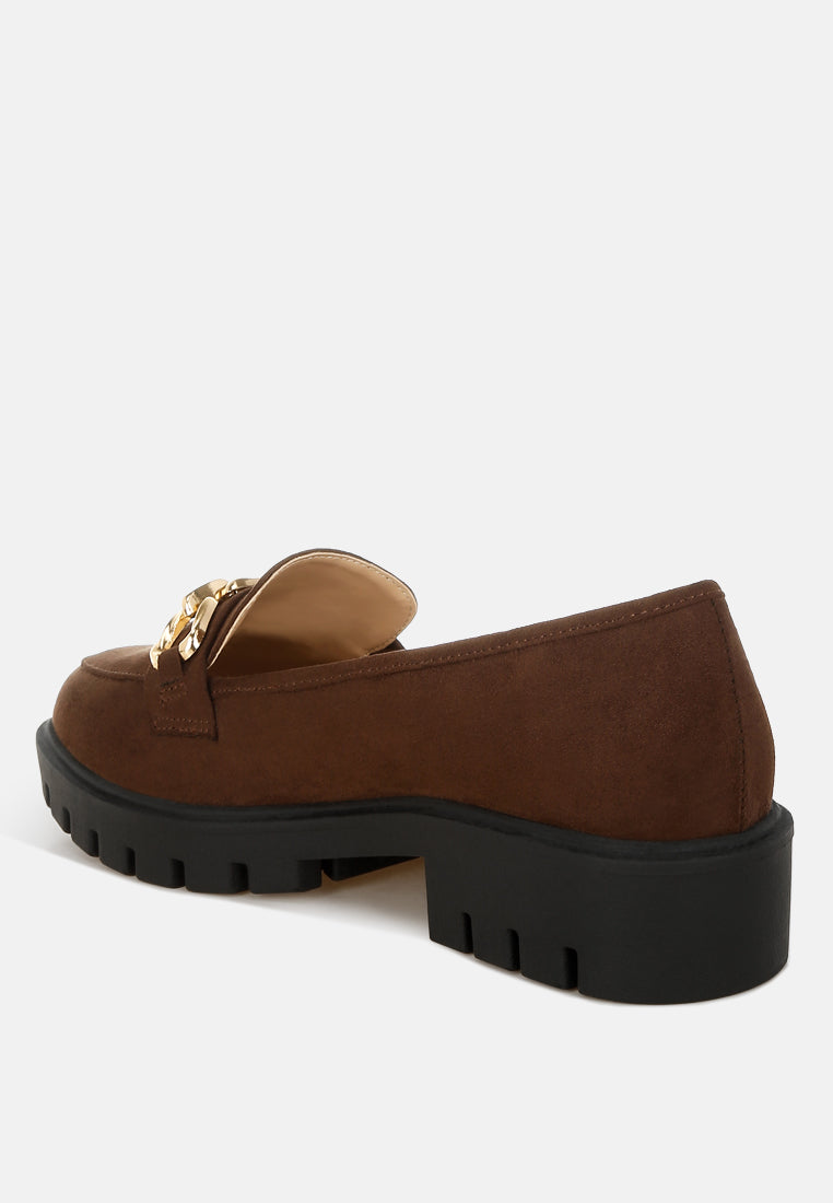 Jacop Micro Suede Metal Chain Link Loafers