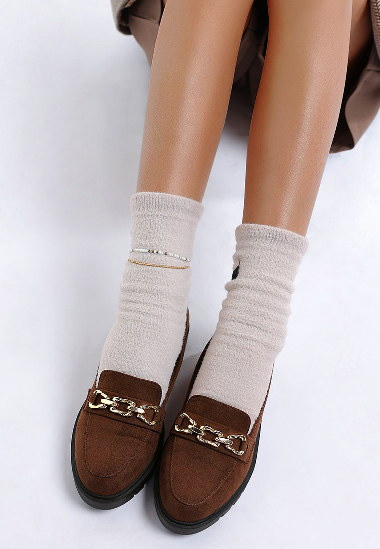 Jacop Micro Suede Metal Chain Link Loafers