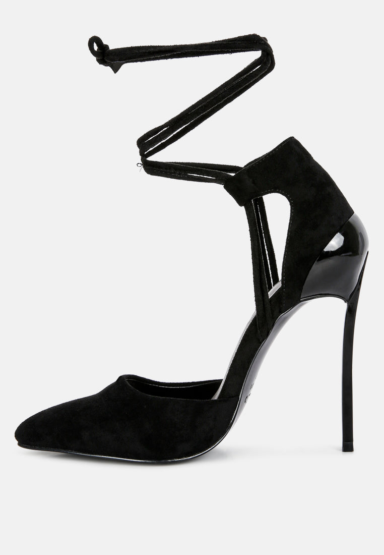 Rule Breaker Lace Up Stiletto Heel Suede Sandals
