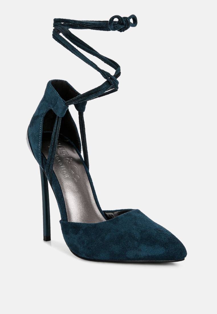 Rule Breaker Lace Up Stiletto Heel Suede Sandals