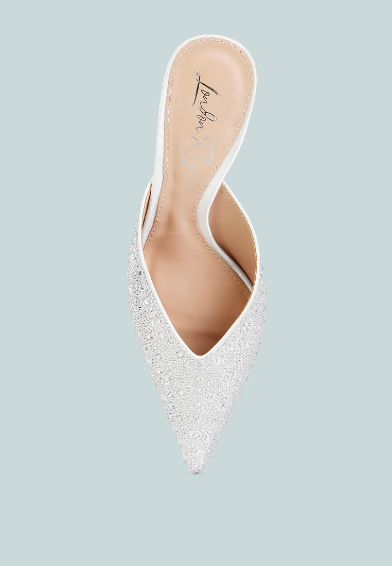 Aldora Rhinestones Embellished Satin Mules