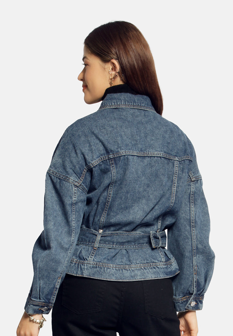 Balloon Sleeve Belted Denim Shacket