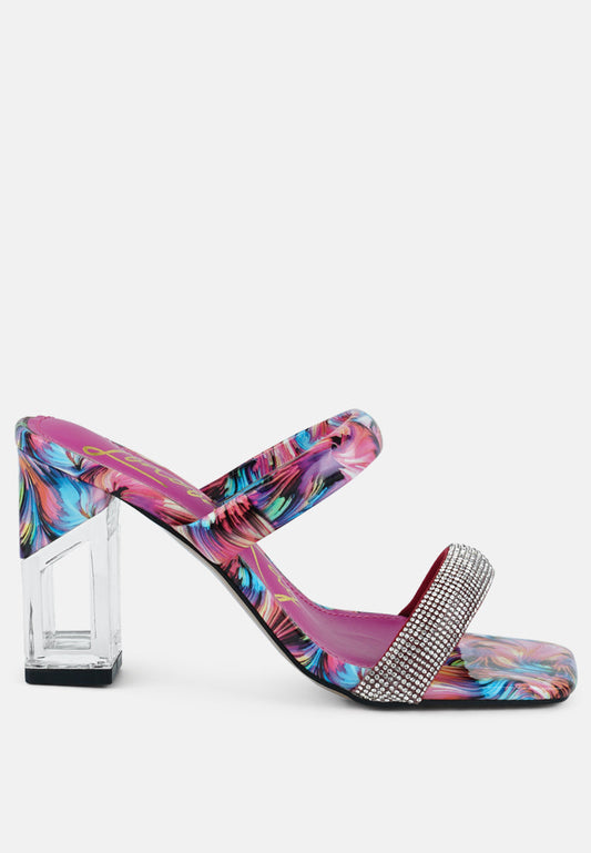 "M.I. Yayo" Marble Print Clear Block Heel Sandals