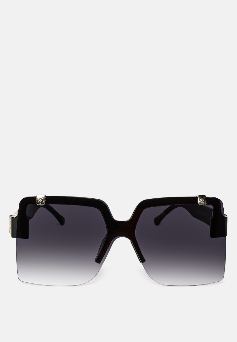 Oversized Half Rim Tinted Square Sunglasses
