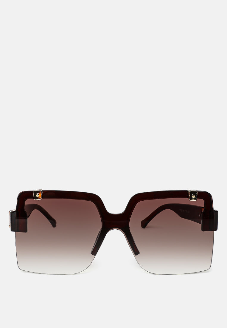 Oversized Half Rim Tinted Square Sunglasses