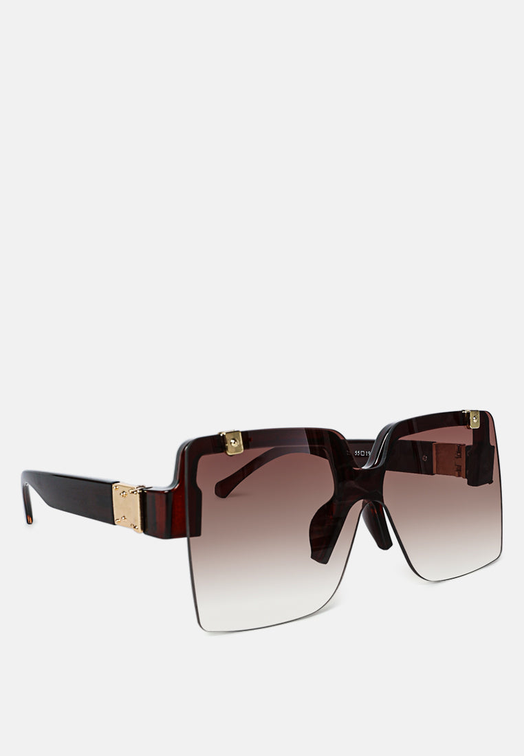 Oversized Half Rim Tinted Square Sunglasses