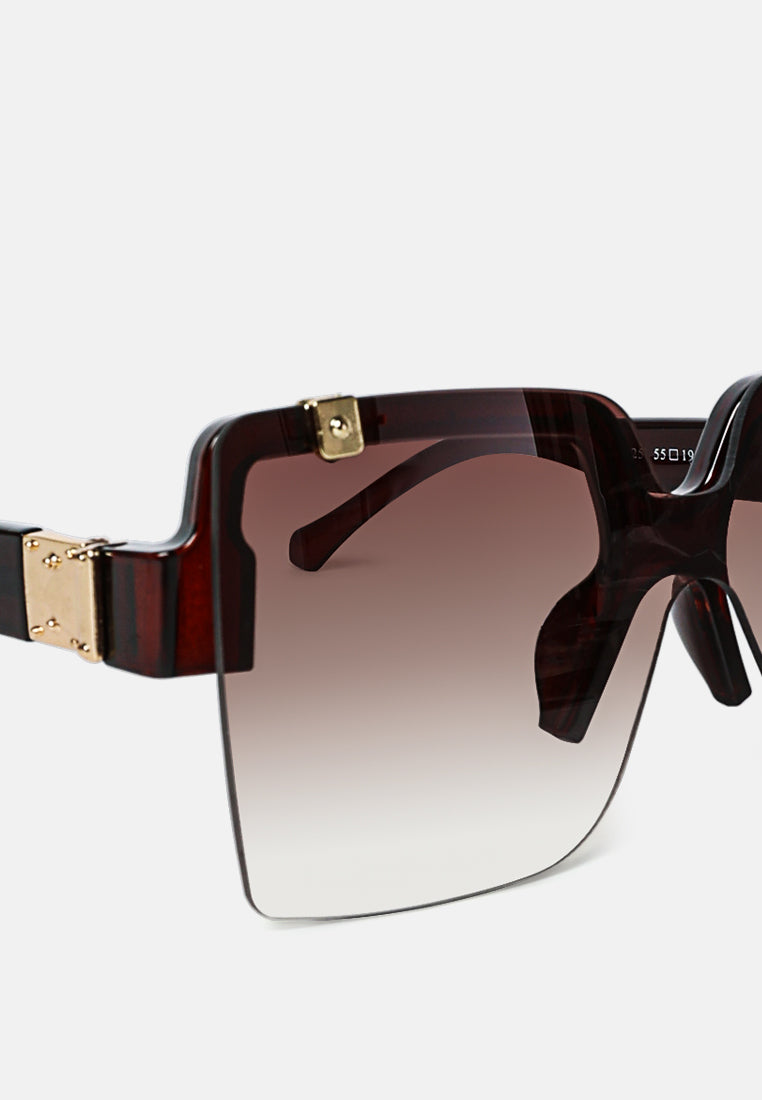Oversized Half Rim Tinted Square Sunglasses