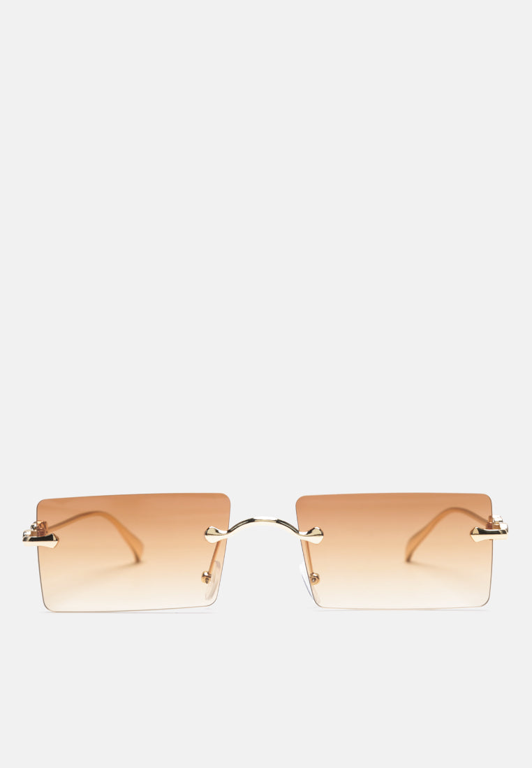 Rectangular Metallic Rimless Sunglasses