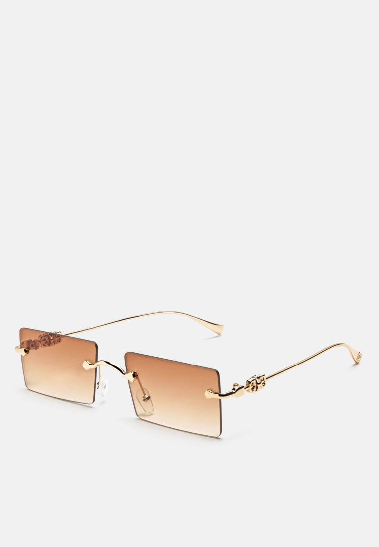 Rectangular Metallic Rimless Sunglasses