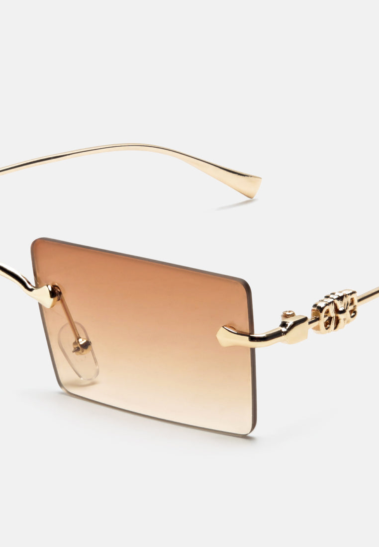 Rectangular Metallic Rimless Sunglasses